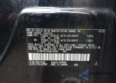 2016 Toyota Rav4 Xle from USA, damaged, VIN 2T3RFREV4GW416606